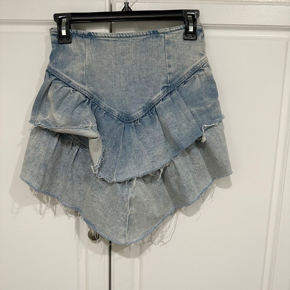 NEW MOTHER Denim The Ruffle Mini Raw Edge Skirt Threading the Needle I S… - Picture 5 of 10